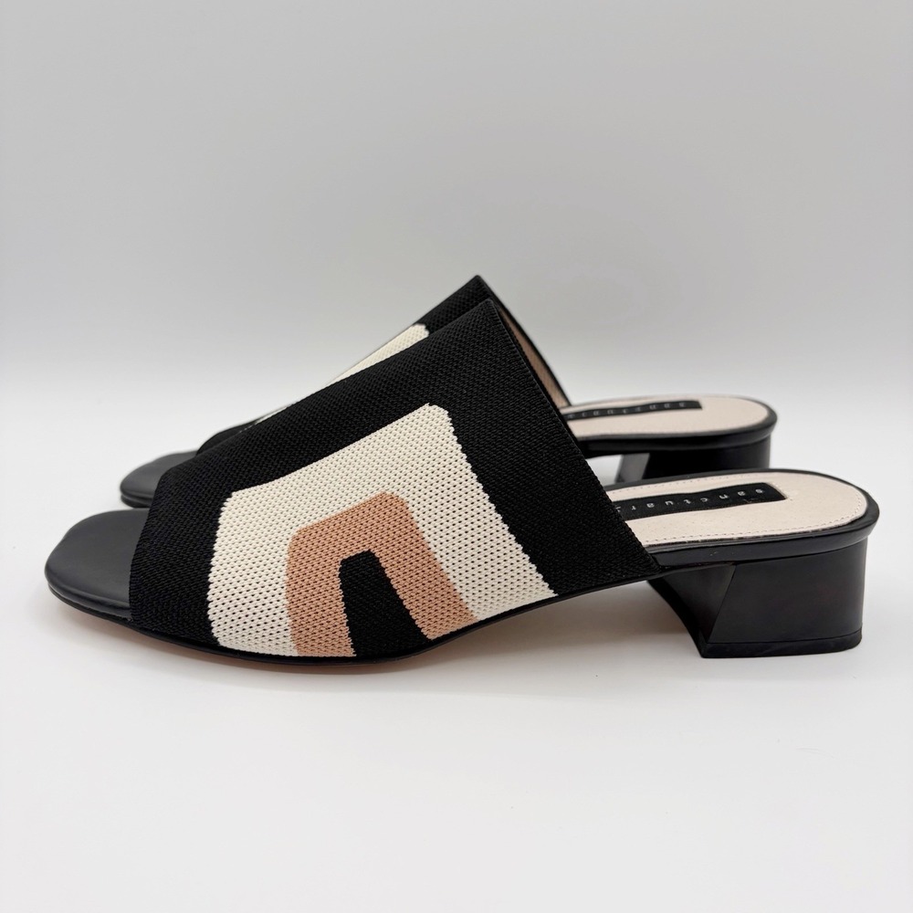 Sanctuary Rumble Black Tan Cream Mesh Heel Sandals Slides Shoes Sz 8 Square Toe
